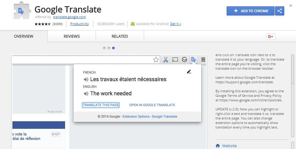 نصب افزونه Google Translate در مرورگر Chrome